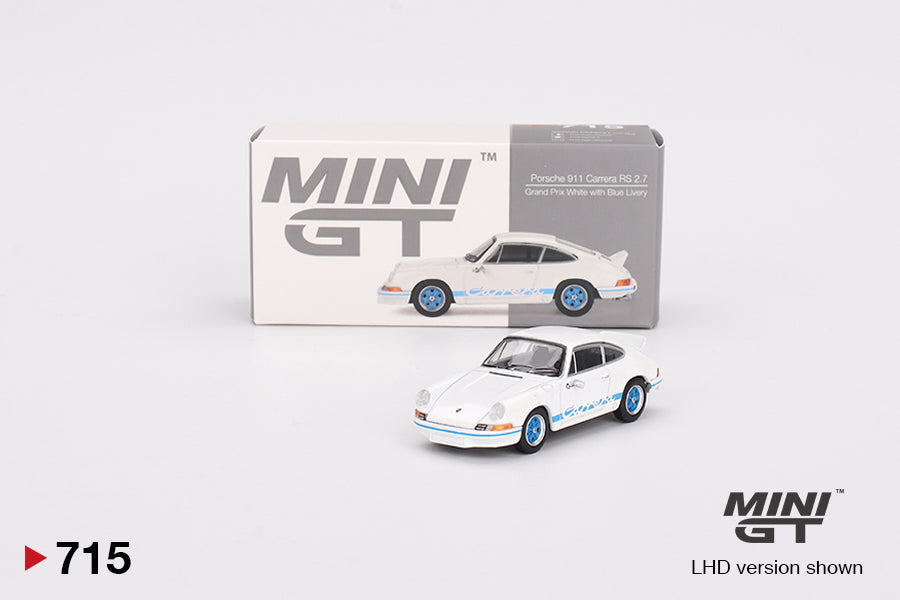 Mini GT – Porsche 911 Carrera RS 2.7 Grand Prix White with Blue Livery collectible model - MGT00715-L