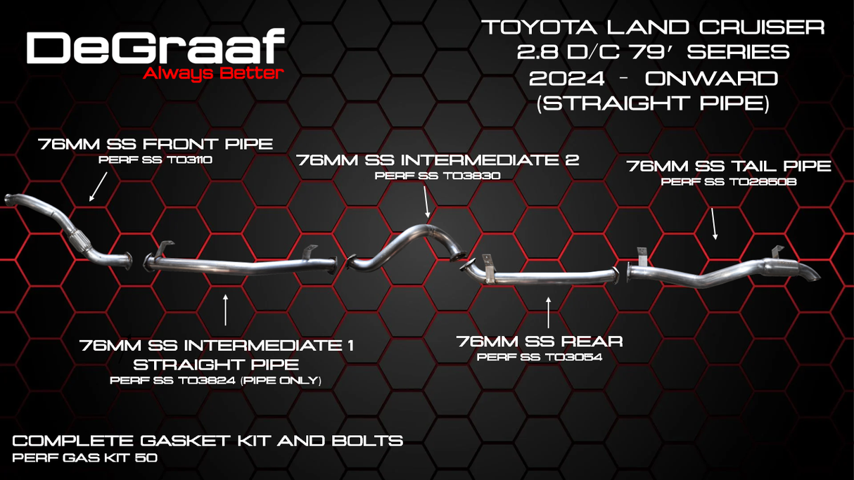 DEGRAAF LAND CRUISER 79 GD6 2.8 D/C 2024 ONWARD STRAIGHT PIPE EXHAUST