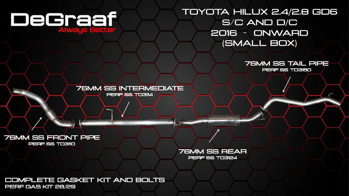 DEGRAAF HILUX GD6 2.4 / 2.8 2016 ONWARDS SMALL BOX EXHAUST