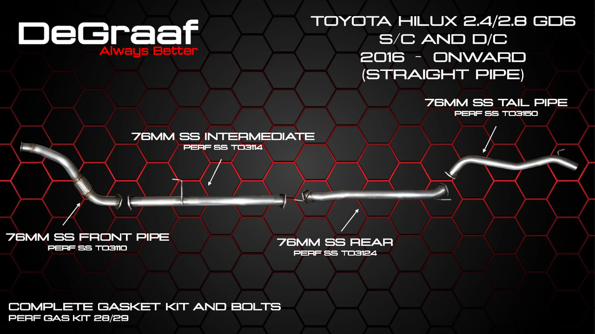 DEGRAAF HILUX GD6 2.4 / 2.8 2016 ONWARDS STRAIGHT PIPE EXHAUST