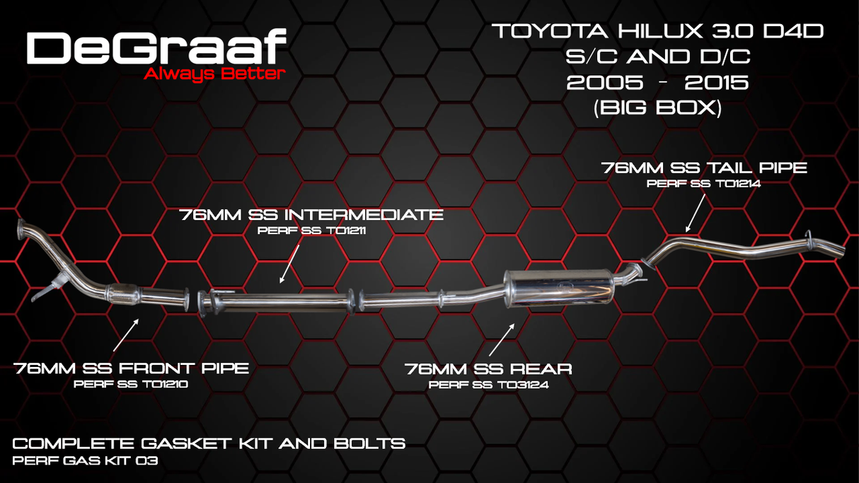 DEGRAAF HILUX 3.0 D4D 2005-2015 BIG BOX EXHAUST