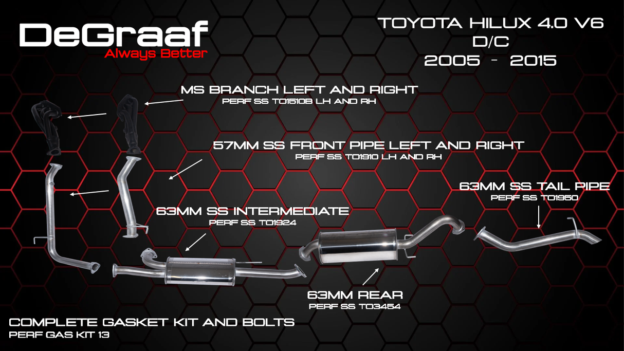 DEGRAAF HILUX 4.0 V6 2005-2015 EXHAUST