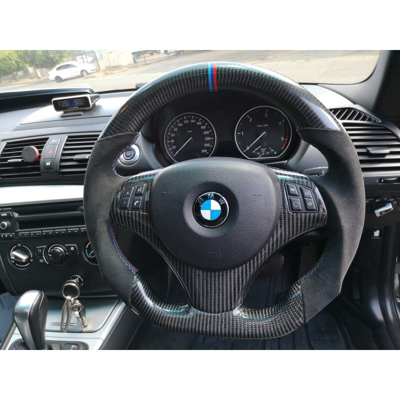 E82 E90 E92 OHC carbon fiber steering wheel w/trim w/buttons (manual model)