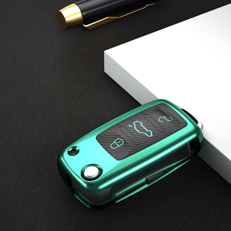 Volkswagon TPU carbon fiber key cover (A) - Green