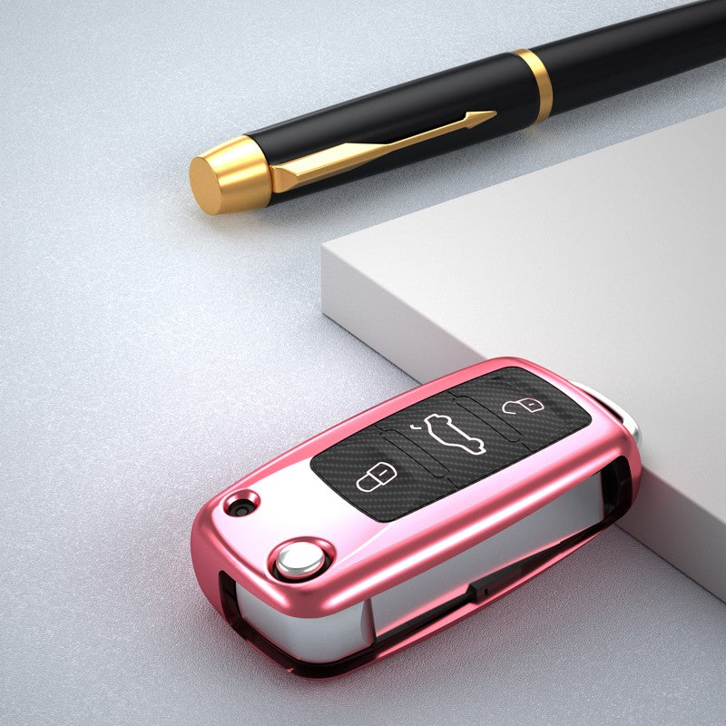 Volkswagon TPU carbon fiber key cover (A) - Rose gold