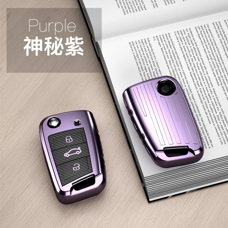Volkswagon TPU carbon fiber key cover (B) - Purple