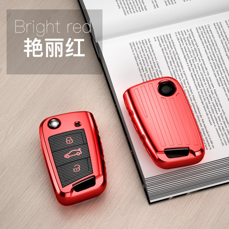 Volkswagon TPU carbon fiber key cover (B) - Red