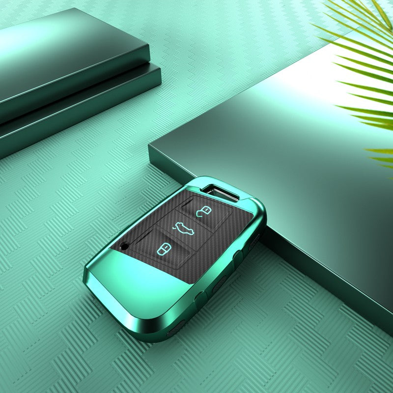 VW TPU carbon fiber key cover (C) - Green