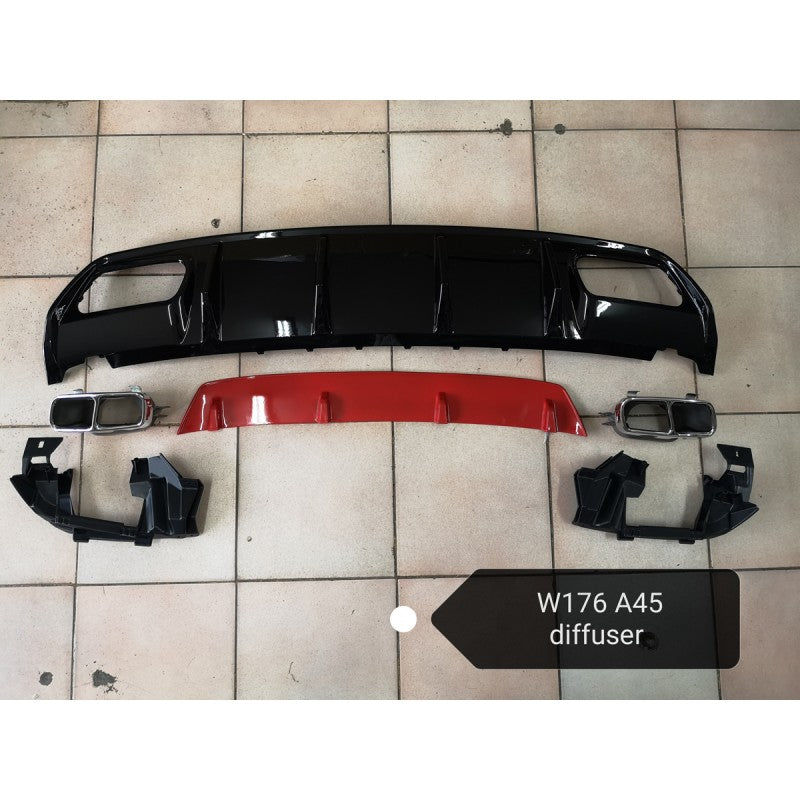 W176 A45 rear diffuser w/tailpipe (Red)