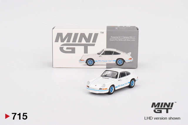 Mini GT – Porsche 911 Carrera RS 2.7 Grand Prix White with Blue Livery collectible model - MGT00715-L