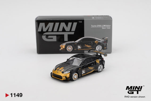 Mini GT – Toyota GR86 LB Nation Black / Gold collectible model - MGT01149-R