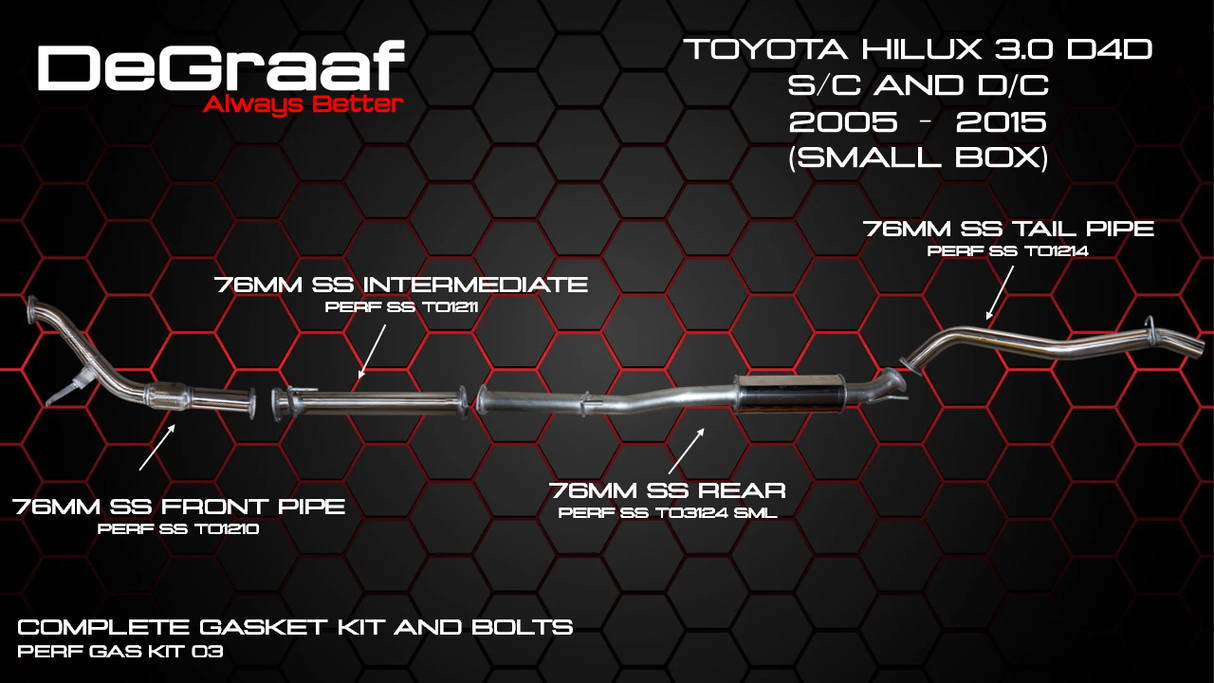 DEGRAAF HILUX 3.0 D4D 2005-2015 SMALL BOX EXHAUST