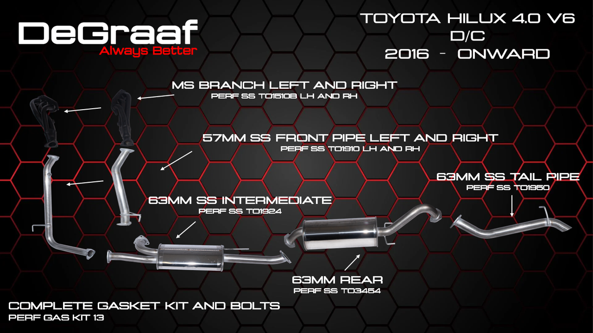 DEGRAAF HILUX 4.0 V6 2016 ONWARDS EXHAUST