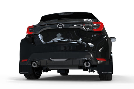 Rally Armor 2020-24 Toyota GR Yaris Hatch Black Mud Flap White Logo – product view 2