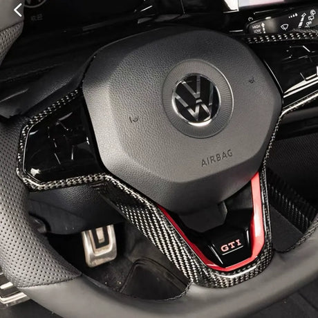 OMB Gloss Carbon Fibre Steering Wheel Trim for VW Golf Mk8 / Mk8.5 GTI & R