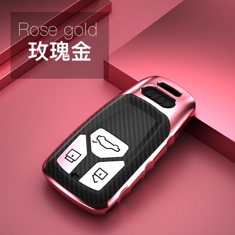 Audi TPU carbon fiber key cover (C) - Rose gold