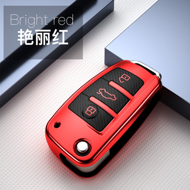 Audi TPU carbon fiber key cover (A) - Red