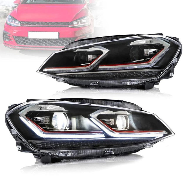 Golf 7 upgrade 7.5 style LED projector headlight (Red)