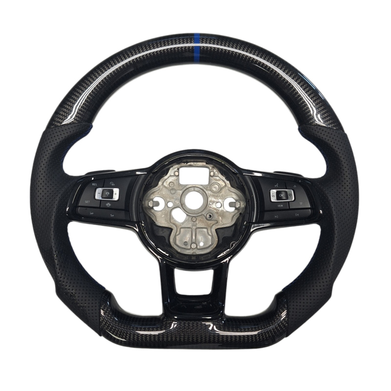 Golf 7 OHC carbon fiber steering wheel w/buttons w/blue stitching