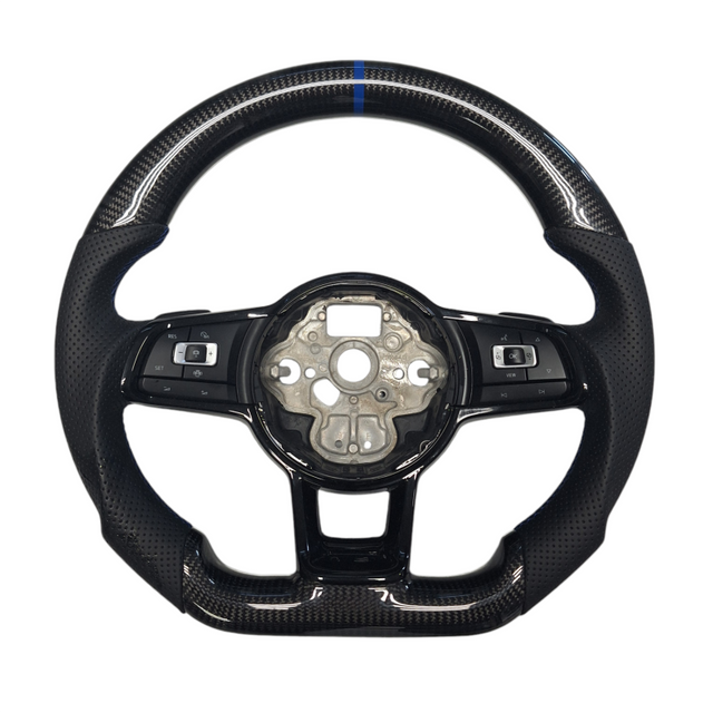 Golf 7 OHC carbon fiber steering wheel w/buttons w/blue stitching