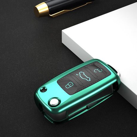 Volkswagon TPU carbon fiber key cover (A) - Green