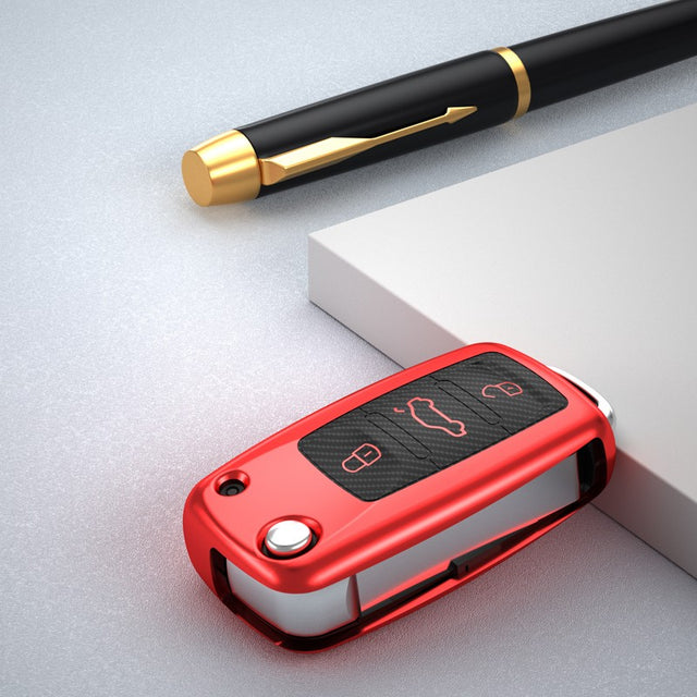 Volkswagon TPU carbon fiber key cover (A) - Red