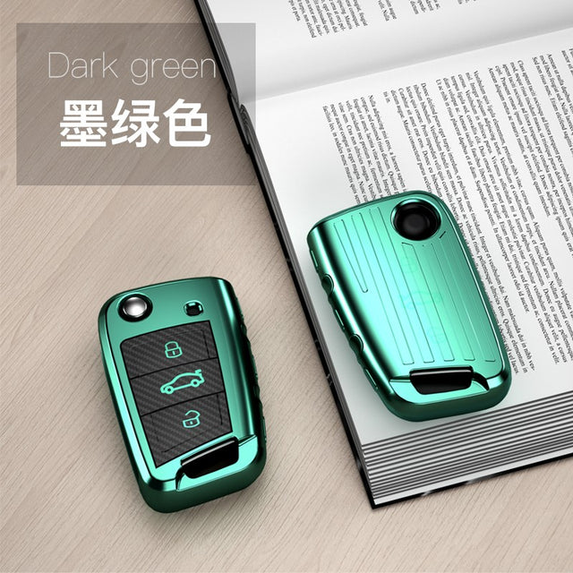Volkswagon TPU carbon fiber key cover (B) - Green