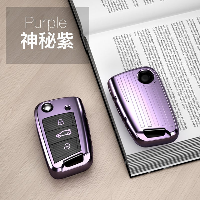 Volkswagon TPU carbon fiber key cover (B) - Purple
