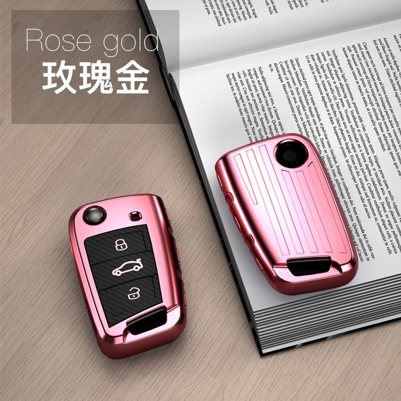 Volkswagon TPU carbon fiber key cover (B) - Rose gold