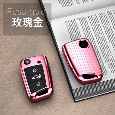 Volkswagon TPU carbon fiber key cover (B) - Rose gold