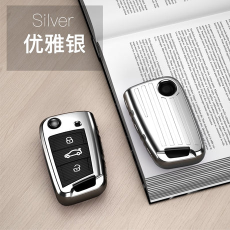 Volkswagon TPU carbon fiber key cover (B) - Silver