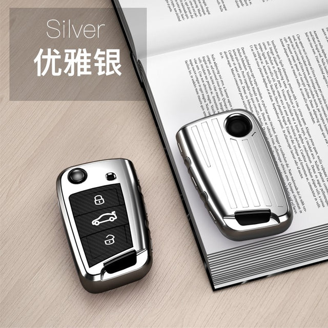 Volkswagon TPU carbon fiber key cover (B) - Silver