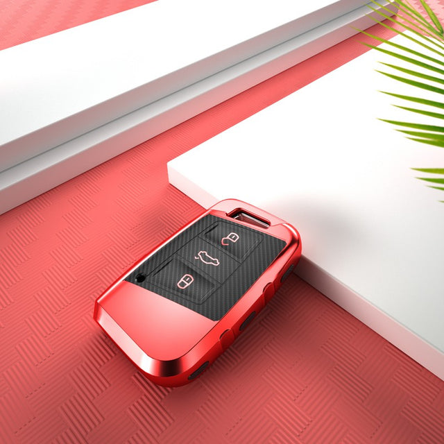 VW TPU carbon fiber key cover (C) - Red