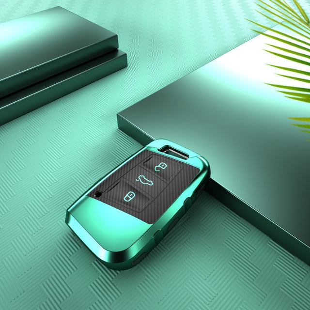 VW TPU carbon fiber key cover (C) - Green