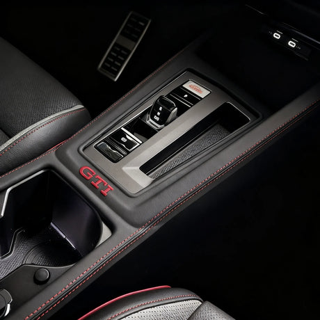 OMB Central Control Gear Shift Panel Cover – Leather Red Stitch with GTI