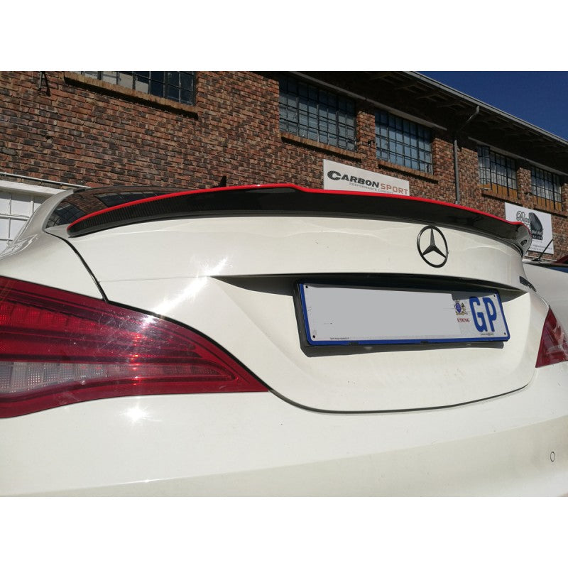 W117 V style carbon fiber boot spoiler w/red trim