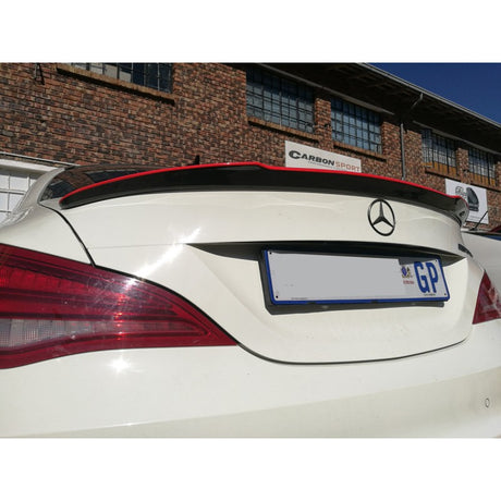 W117 V style carbon fiber boot spoiler w/red trim