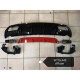 W176 A45 rear diffuser w/tailpipe (Red)
