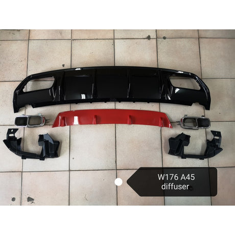 W176 A45 rear diffuser w/tailpipe (Red)