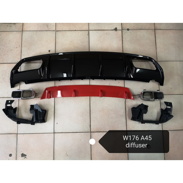 W176 A45 rear diffuser w/tailpipe (Red)