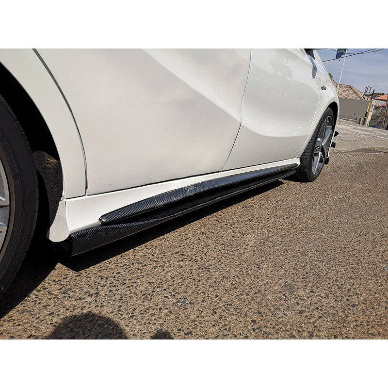 W176 W117 Revo style carbon fiber side skirts